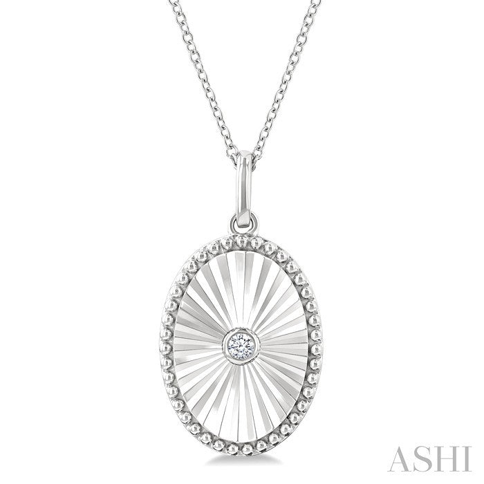 Silver Oval Shape Fluted Medallion Diamond Pendant