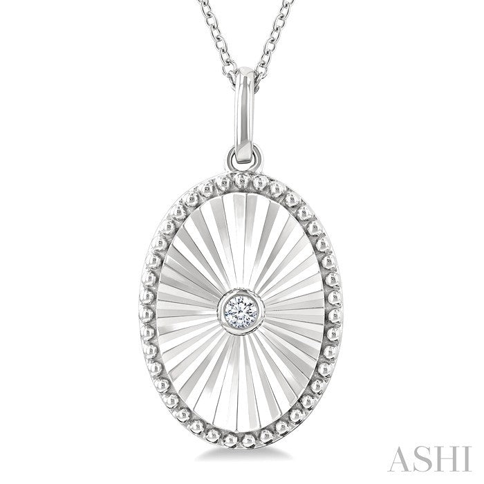 Silver Oval Shape Fluted Medallion Diamond Pendant