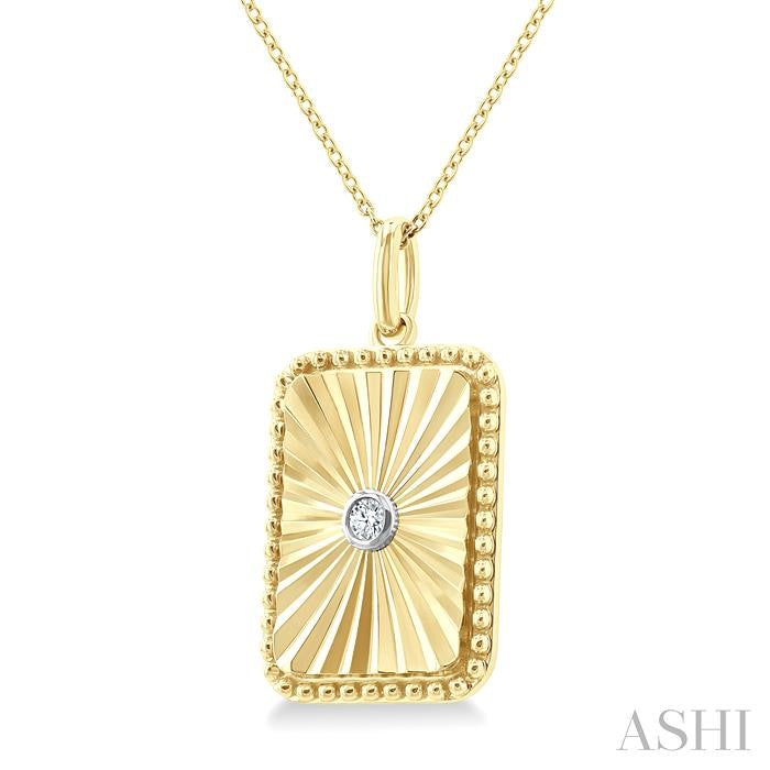 Gold Vermeil Rectangular Shape Fluted Medallion Diamond Pendant