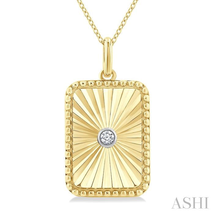 Gold Vermeil Rectangular Shape Fluted Medallion Diamond Pendant