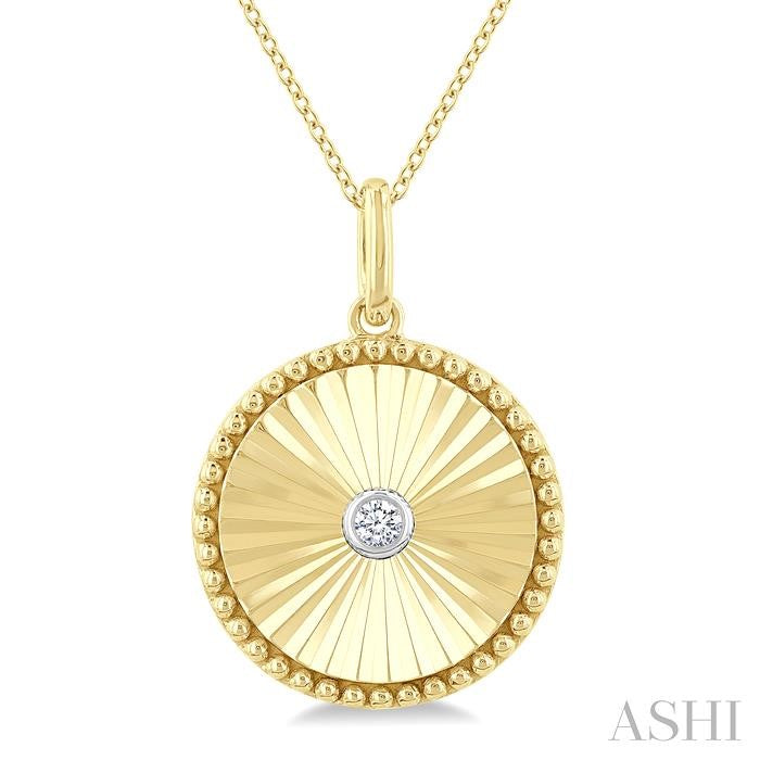Gold Vermeil Round Shape Fluted Medallion Diamond Pendant