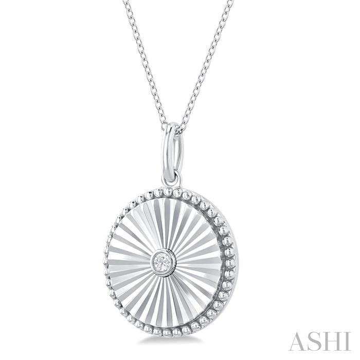 Silver Circle Shape Fluted Medallion Diamond Pendant