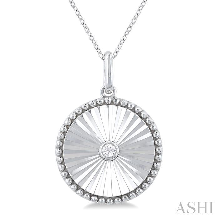 Silver Circle Shape Fluted Medallion Diamond Pendant