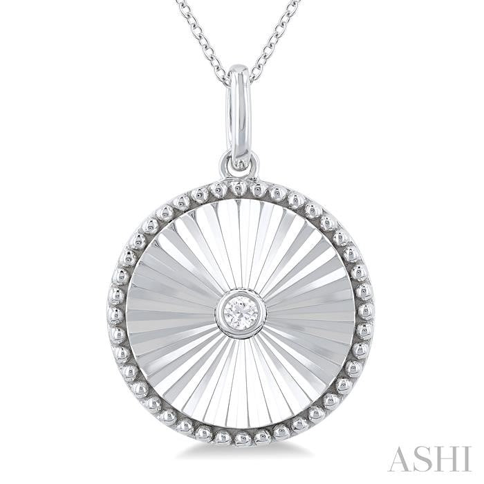 Silver Circle Shape Fluted Medallion Diamond Pendant