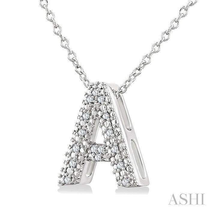 Silver Bubble 'A' Initial Diamond Pendant