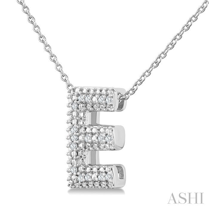 Silver Bubble 'E' Initial Diamond Pendant