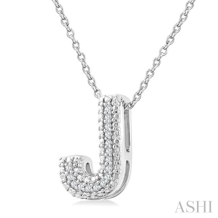 Silver Bubble 'J' Initial Diamond Pendant