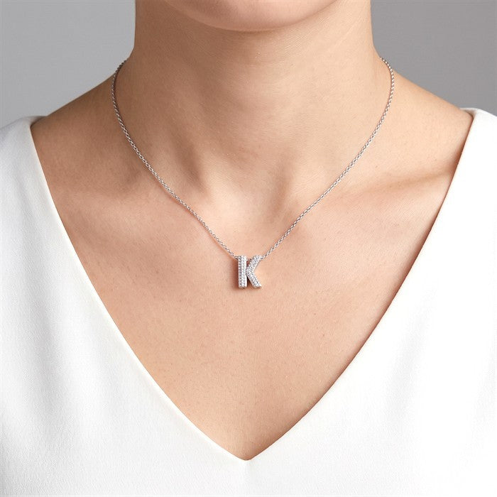 Silver Bubble 'K' Initial Diamond Pendant