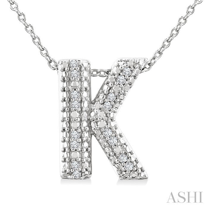 Silver Bubble 'K' Initial Diamond Pendant