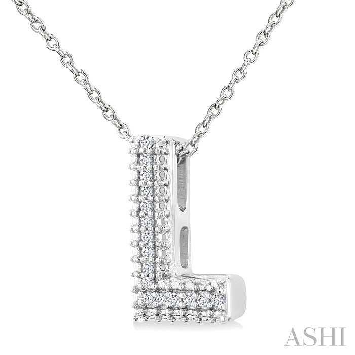 Silver Bubble 'L' Initial Diamond Pendant