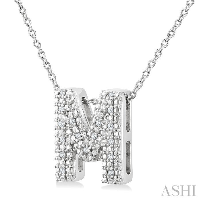 Silver Bubble 'M' Initial Diamond Pendant