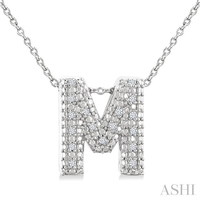Silver Bubble 'M' Initial Diamond Pendant