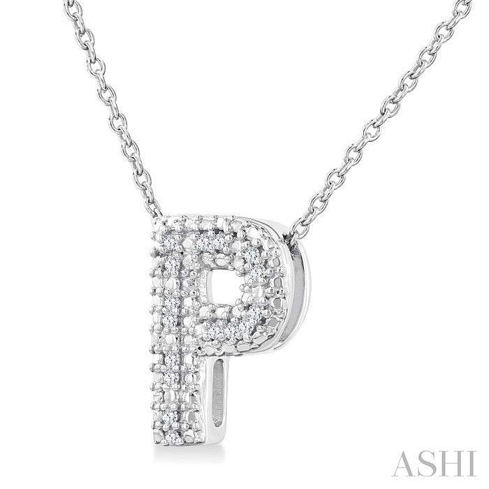 Silver Bubble 'P' Initial Diamond Pendant
