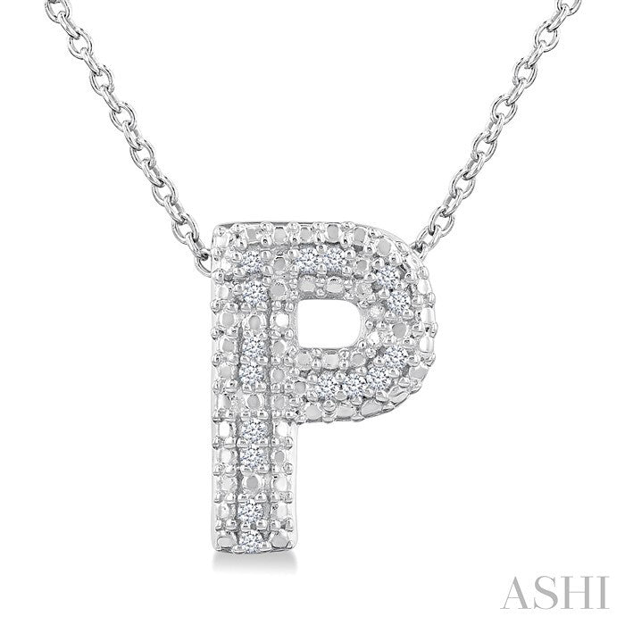 Silver Bubble 'P' Initial Diamond Pendant