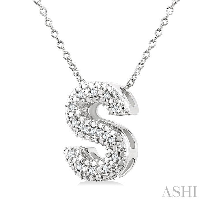Silver Bubble 'S' Initial Diamond Pendant