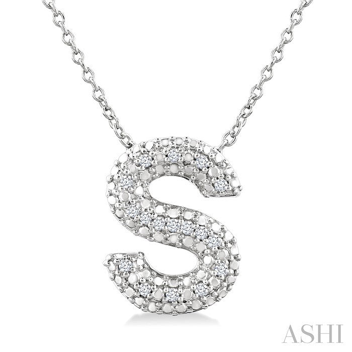 Silver Bubble 'S' Initial Diamond Pendant
