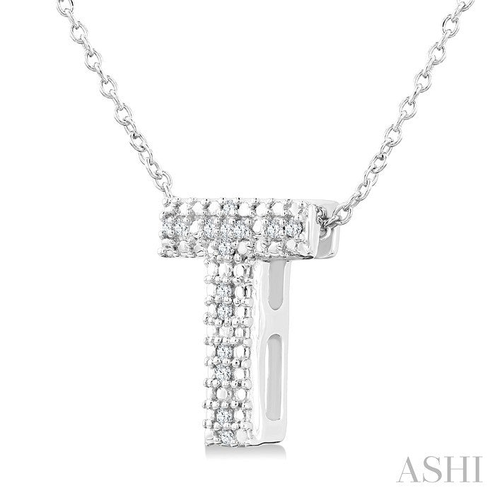 Silver Bubble 'T' Initial Diamond Pendant