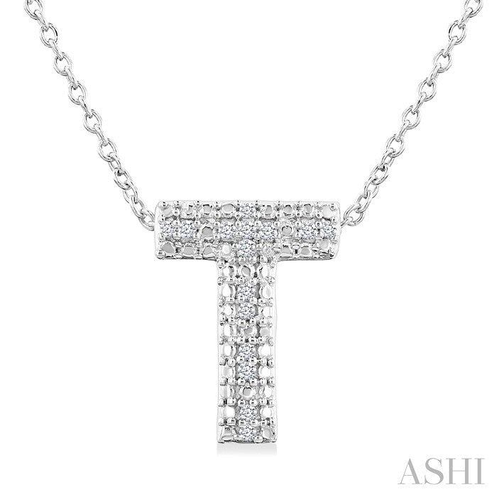 Silver Bubble 'T' Initial Diamond Pendant