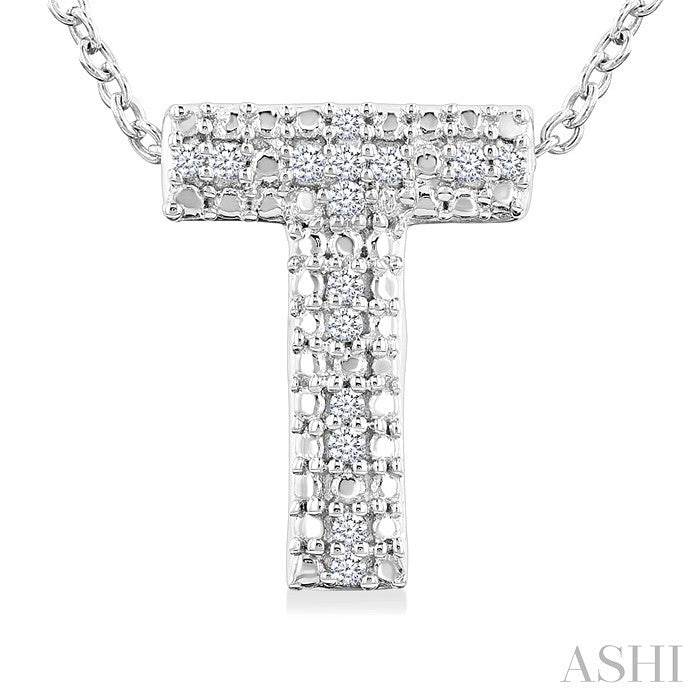 Silver Bubble 'T' Initial Diamond Pendant