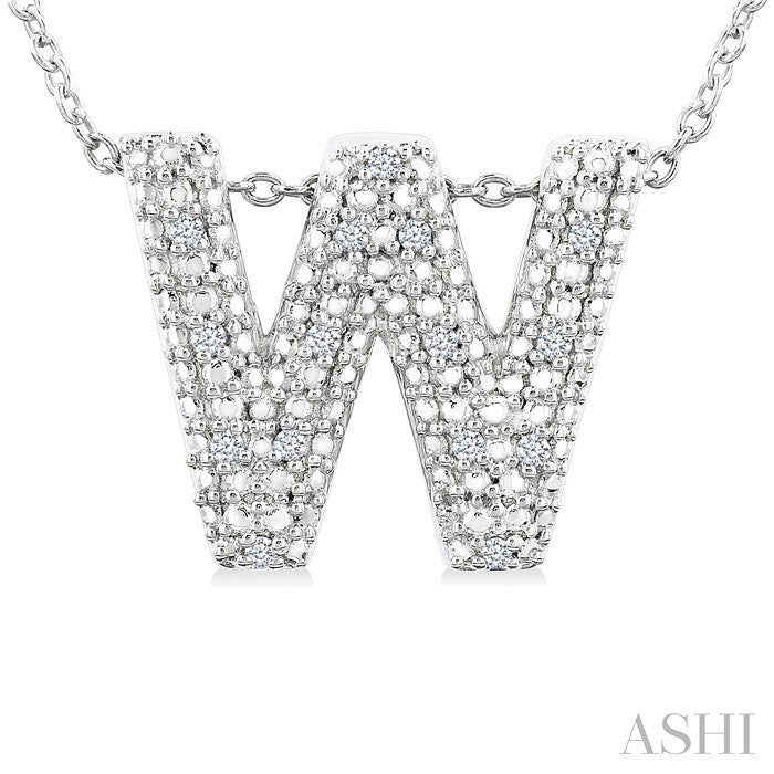 Silver Bubble 'W' Initial Diamond Pendant