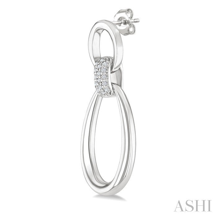 Silver Bold Oval Shape Link Diamond Earrings