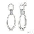 Silver Bold Oval Shape Link Diamond Earrings