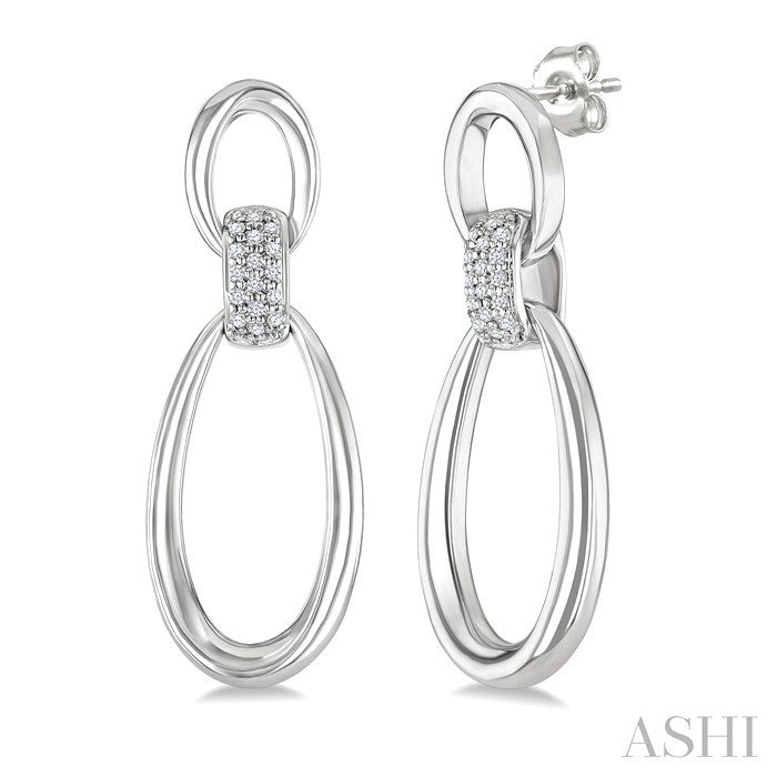 Silver Bold Oval Shape Link Diamond Earrings