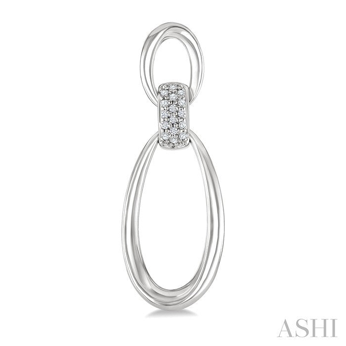 Silver Bold Oval Shape Link Diamond Earrings