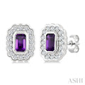 Silver Bold Emerald Shape Gemstone Earrings