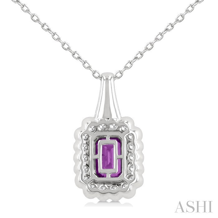 Silver Bold Emerald Shape Gemstone Pendant