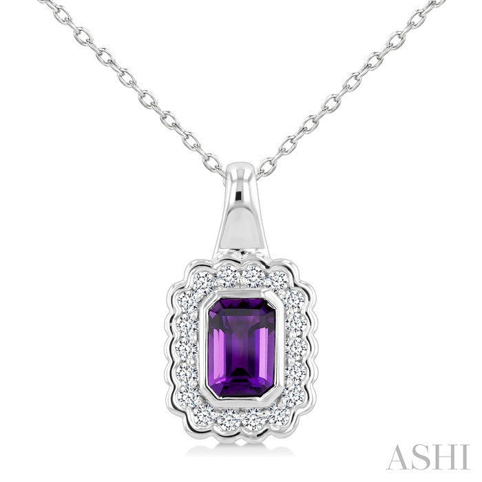 Silver Bold Emerald Shape Gemstone Pendant