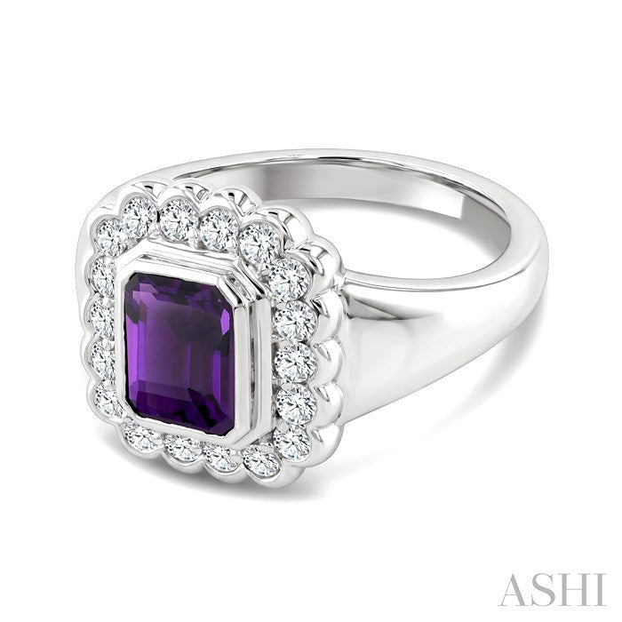 Silver Bold Emerald Shape Gemstone Ring