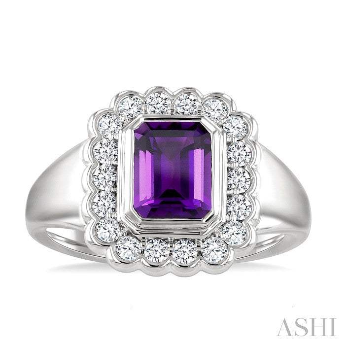 Silver Bold Emerald Shape Gemstone Ring
