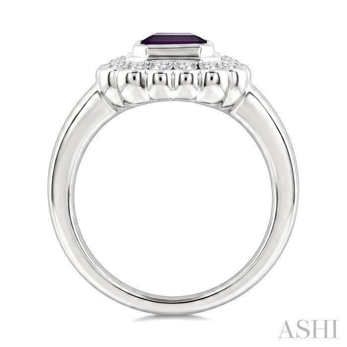 Silver Bold Emerald Shape Gemstone Ring