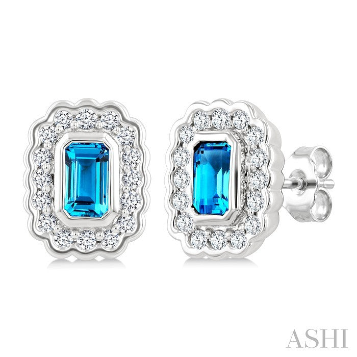 Silver Bold Emerald Shape Gemstone Earrings