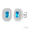 Silver Bold Emerald Shape Gemstone Earrings