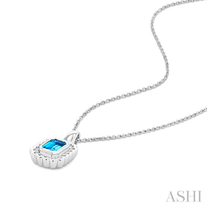 Silver Bold Emerald Shape Gemstone Pendant