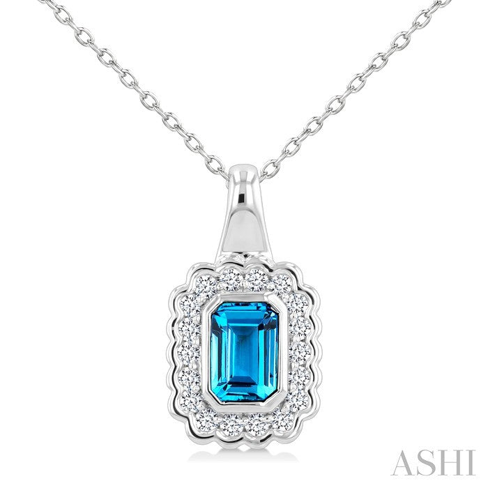 Silver Bold Emerald Shape Gemstone Pendant