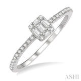 1/4 ctw Cushion Shape Petite Baguette and Round Cut Diamond Fashion Promise Ring in 10K White Gold