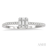 1/4 ctw Cushion Shape Petite Baguette and Round Cut Diamond Fashion Promise Ring in 10K White Gold