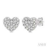 1/10 ctw Heart Charm Round Cut Diamond Petite Fashion Earring in 10K White Gold