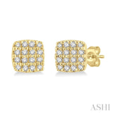 1/8 ctw Cushion Shape Round Cut Diamond Petite Fashion Earring in 10K Yellow Gold