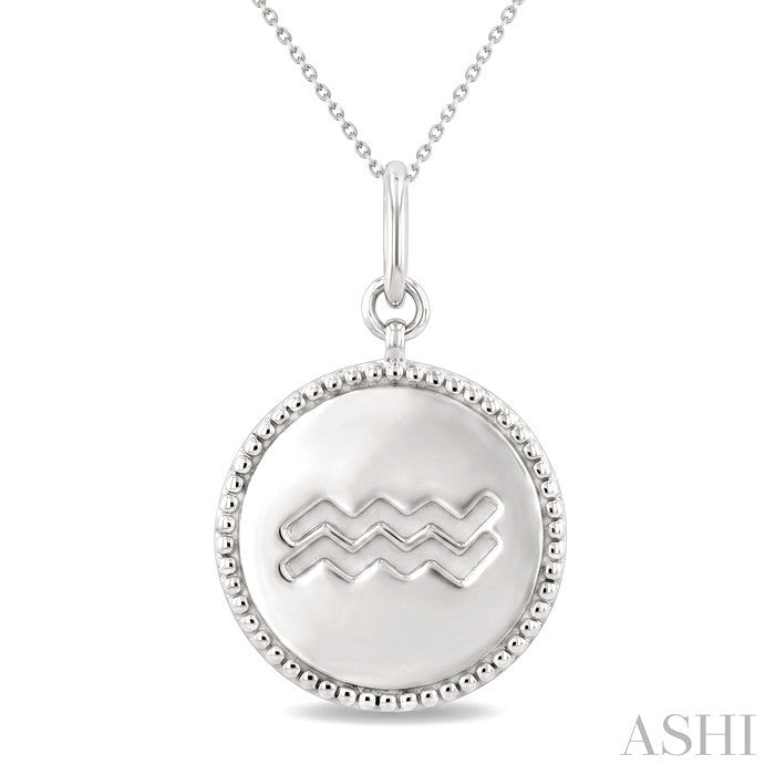 Silver Aquarius Zodiac Medallion Pendant