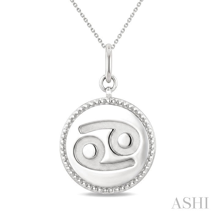 Silver Cancer Zodiac Medallion Pendant