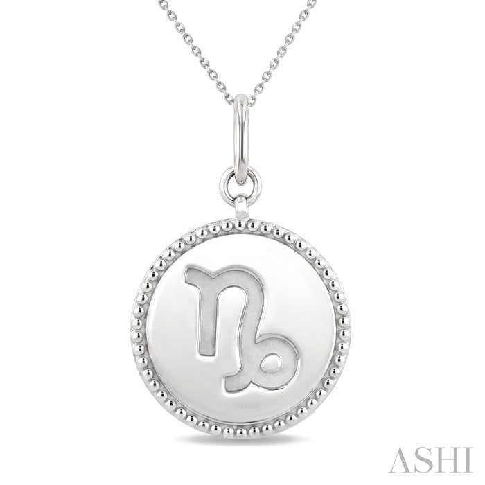 Silver Capricorn Zodiac Medallion Pendant