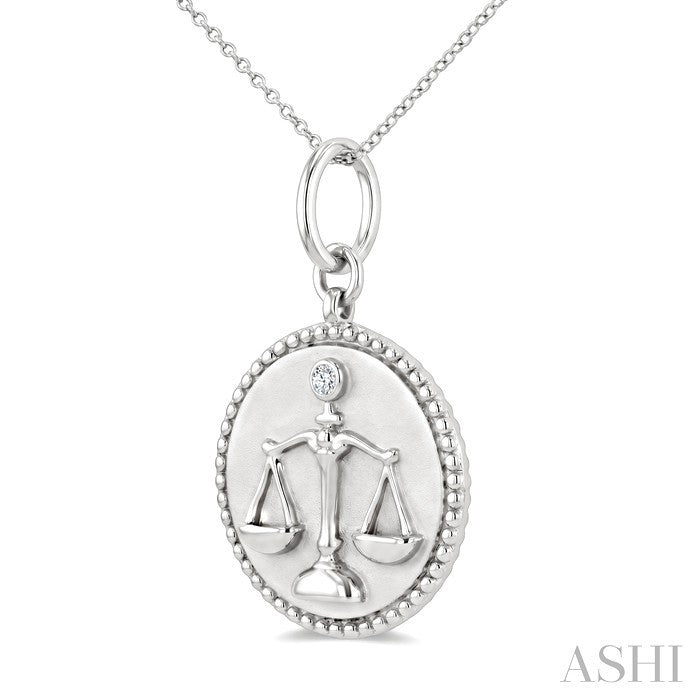 Silver Libra Zodiac Medallion Pendant