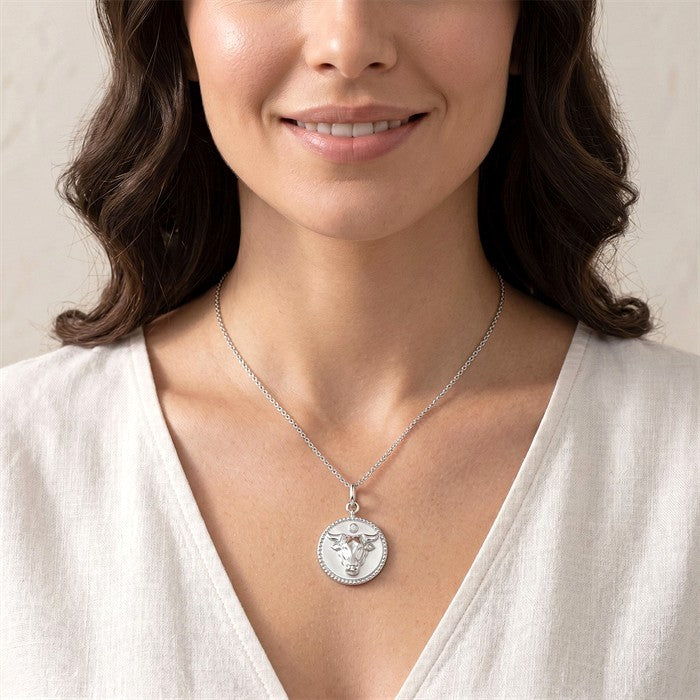 Silver Taurus Zodiac Medallion Pendant