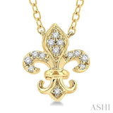 1/20 ctw Fleur De Lis Round Cut Diamond Petite Fashion Pendant With Chain in 10K Yellow Gold