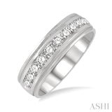 1.00 ctw Parallel Milgrain & Niched Center Round Cut Diamond Men's Wedding Band in 14K White Gold