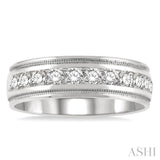 1.00 ctw Parallel Milgrain & Niched Center Round Cut Diamond Men's Wedding Band in 14K White Gold